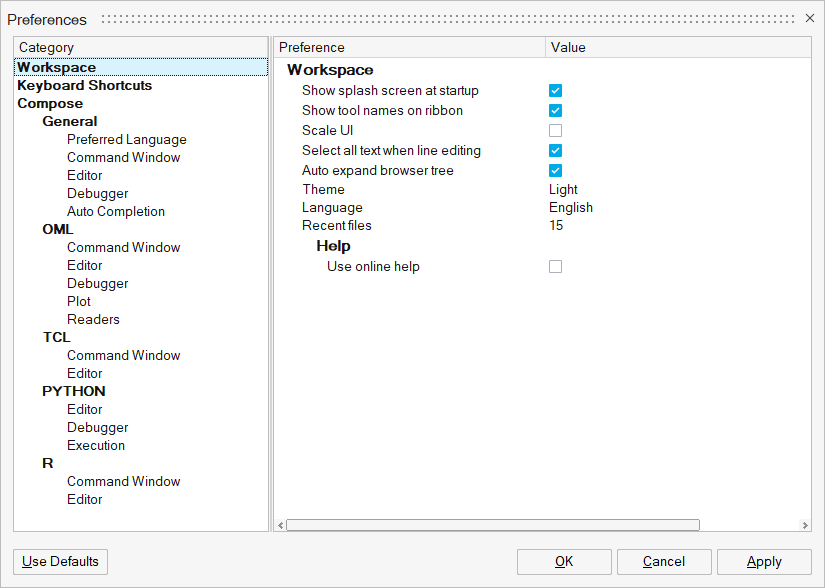 Preferences Dialog
