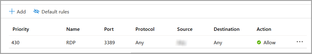 Azure Inbound Security Rule for RDP