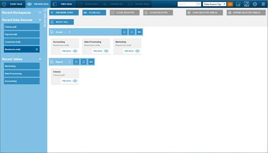 Data Prep Studio Help - Using the Recent Files Panel to