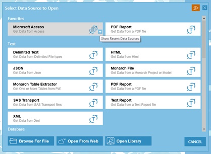 Data Prep Studio Help - Displaying Recent Data Sources in