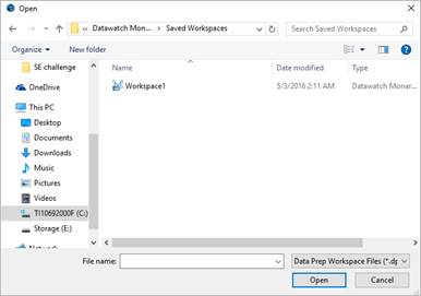 Data Prep Studio Help - Loading a Workspace