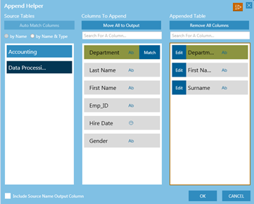 Data Prep Studio Help - Appending Data via the Append Helper