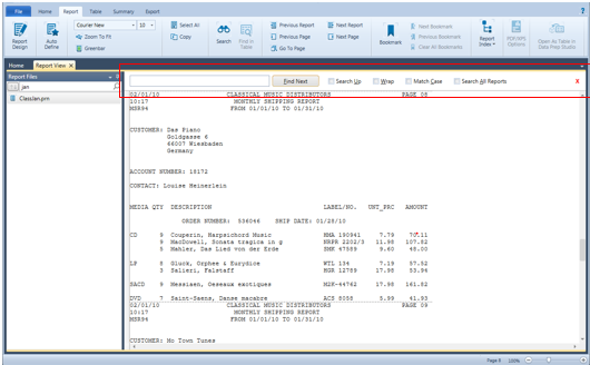 Data Prep Studio Help - Finding Information in a Report